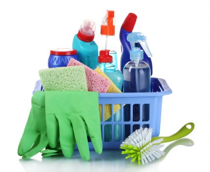 Sorted cleaning materials prepared for recycling at a local facility